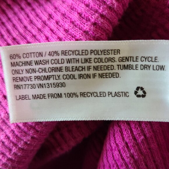 KNOX ROSE WOMEN'S RASPBERRY PINK LONG SLEEVE THERMAL ''WAFFLE'' SIZE LARGE VNECK - Picture 7 of 7